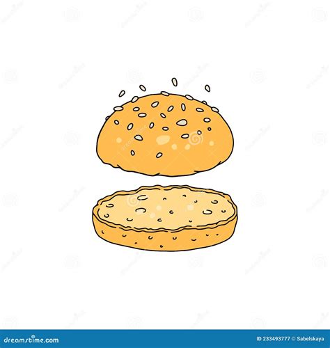 Burger Bun With Sesame In Colored Sketch Style Vector Illustration