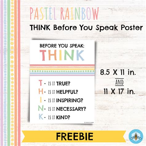 Pastel Rainbow THINK Before You Speak Poster (FREEBIE) | Pastel rainbow ...