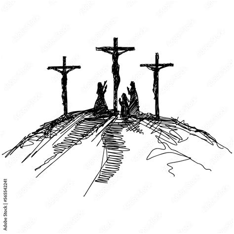 Hand Drawn Vector Illustration For Easter Three Crosses On Top Of