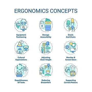 Ergonomics Concept Icons Set Blue Icon Graphic Vector Blue Icon