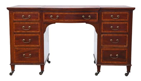 Edwardian Cross Banded Mahogany Twin Pedestal Desk