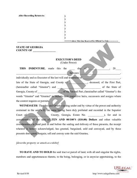 Georgia Executor S Deed Executor S Deed Georgia Us Legal Forms