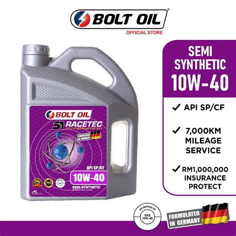 BOLT OIL API SP 10W40 4L Semi Synthetic Engine Oil Lubricant Minyak