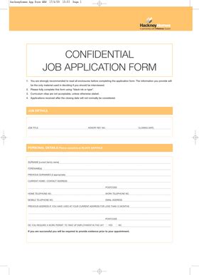 Fillable Online Apps Hackneyhomes Org CONFIDENTIAL JOB APPLICATION FORM