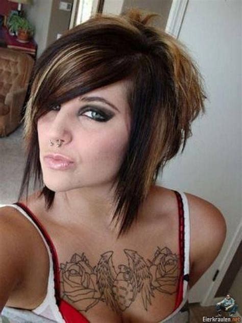 Medium Length Punk Hairstyle With Images Punk Hair Short Emo Hair Brown Hair With Blonde