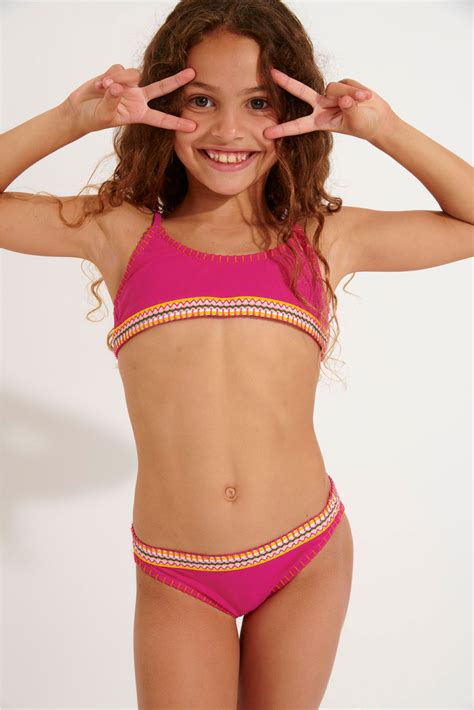 Girls Porto Kalany Raspberry Pink Seam Bikini Banana Moon