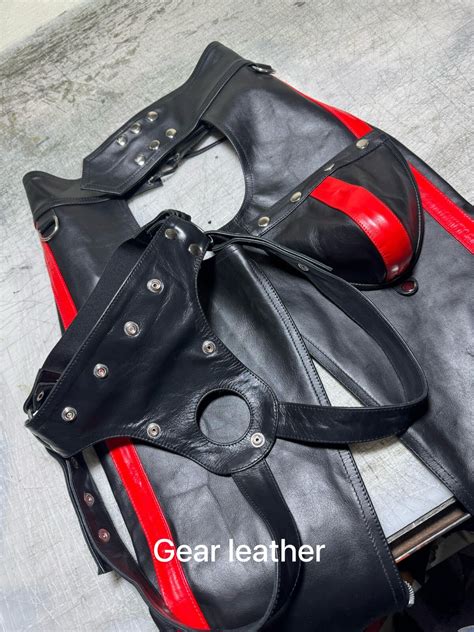 Men S Real Cow Thick Leather Chap With Red Straps And Jock Strap Sexy Gay Lgbt Ebay