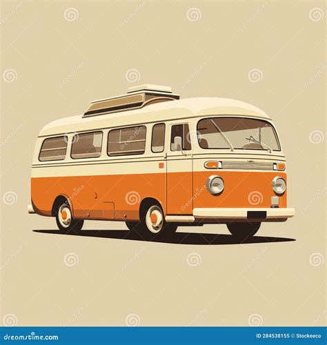 Vintage Vw Camper Van Illustration On Brown Background Stock Illustration Illustration Of