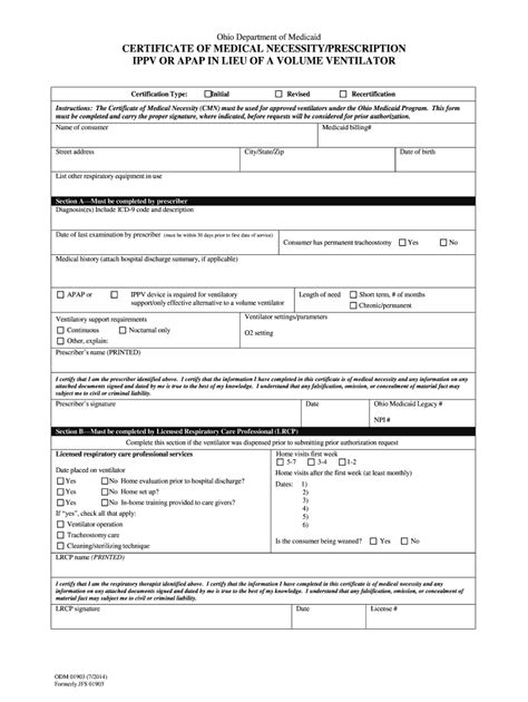 Fillable Online Certificate Of Medical Necessity Cmn Ohio Department Of Medicaid Fax Email