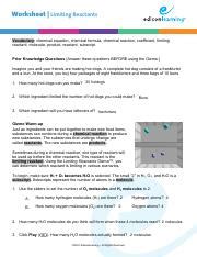 Exploring Limiting Reactants In Chemical Reactions Course Hero