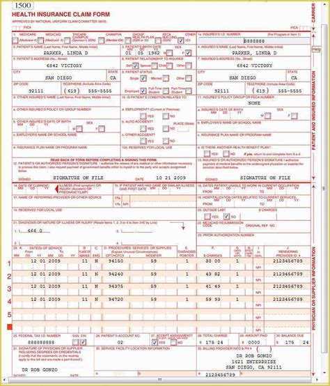 Health Insurance Claim Form 1500 Printable