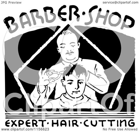 Clipart of a Black and White Retro Barber Shop Sign - Royalty Free ...