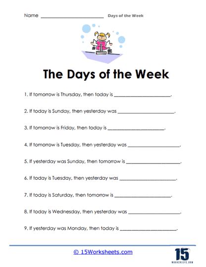 Days Of The Week Worksheets 15 Worksheets Library