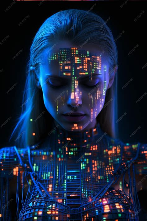 Premium Photo Futuristic Cyber Woman With Glowing Neon Body Art On