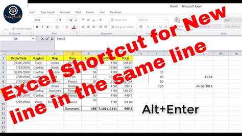 Excel Shortcut For New Line In A Same Cell Excel Shortcuts Keyboard Shortcuts Youtube