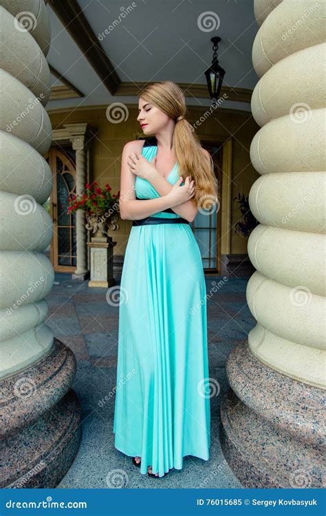 Woman Wearing Blue Dress Stock Image Image Of Girl Elegant 76015685