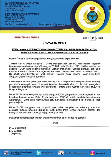 Bernama On Twitter Seorang Anggota Tudm Maut Dua Jurulatih Cedera