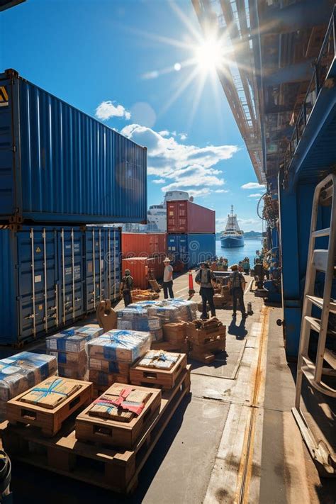 Un Grand Navire Avec Des Conteneurs Dans Un Port Un Navire Transporte