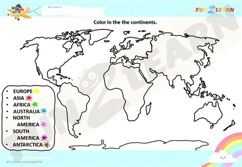 Color In The Continents Free Worksheet Continents Song Fun Learn