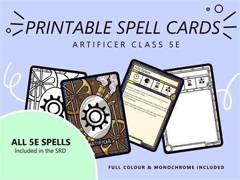 All 5E Spells Artificer Spell Cards Dnd 5e Full Colour Printable - Etsy