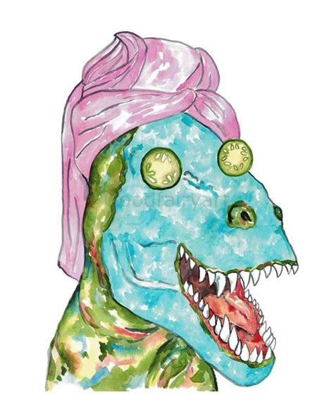 Dino Trex Spa Taking Bath Watercolor Painting Painting By Maryna