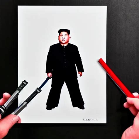 A Very Detailed Pencil Drawing Of Kim Jong Un Holding Stable