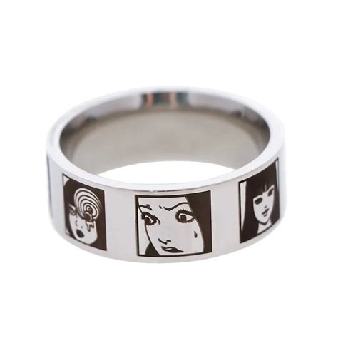 Японское аниме кольцо из нержавеющей стали серебряного цвета, кольцо ...