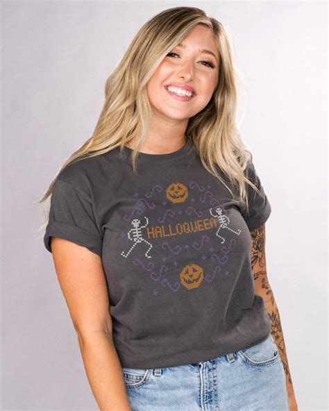 Halloqueen Cross Stitch Shirt Trendy Funny Halloween Graphic Tee