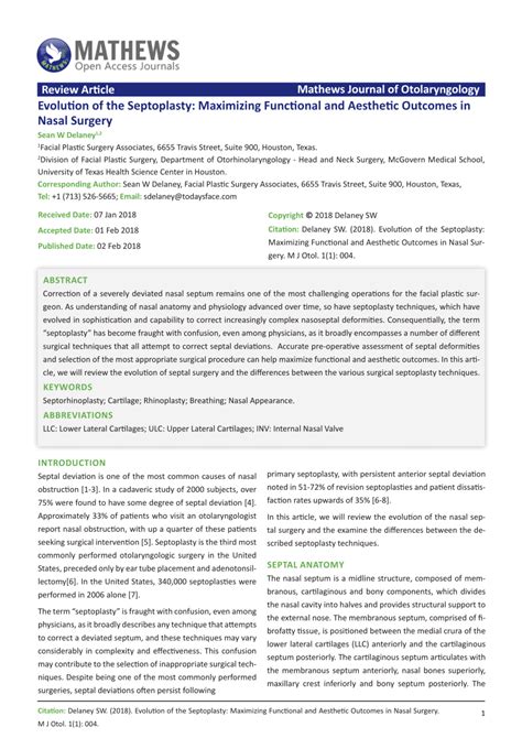 Pdf Evolution Of The Septoplasty Maximizing Functional And Aesthetic