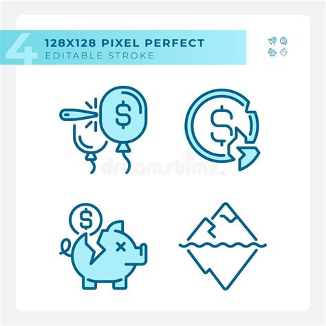 2D Editable Pixel Perfect Economic Crisis Icons Set Stock Vector