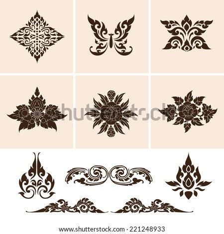 Set Thai Art Culture Vector Thai Traditional Stock Vector 221248933