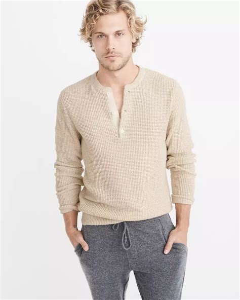 Mens Waffle Henley Sweater Mens Tops