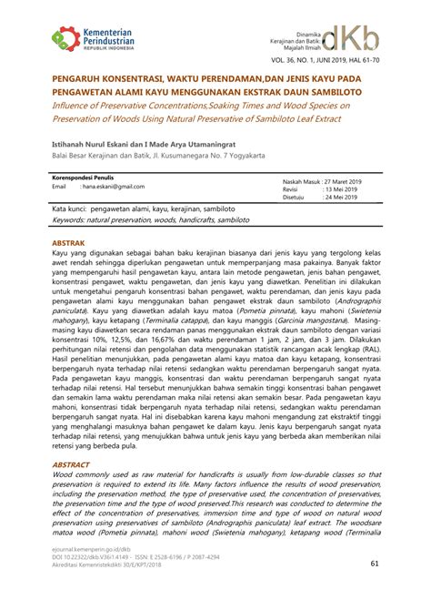 PDF Pengaruh Konsentrasi Waktu Perendaman Dan Jenis Kayu Pada