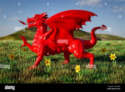 Wales Flag Welsh Dragon In A Realistic Setting 3d Illustration Stock