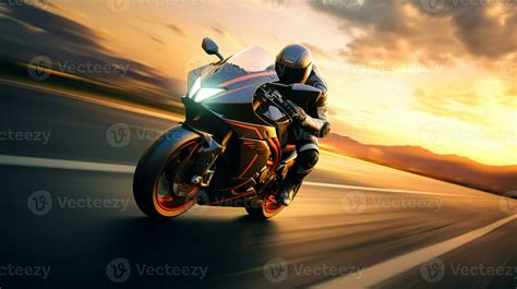 Motorcycle rider riding on the highway road. Extreme sport concept ...