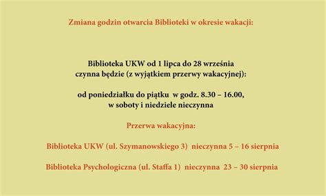 Zajrzyj Do Biblioteki UKW Zmiana Godzin Pracy W Okresie Wakacyjnym