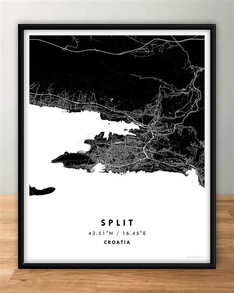 Split City Digital Map Poster Black Maps And More