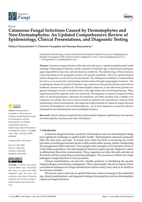 Pdf Cutaneous Fungal Infections Caused By Dermatophytes And Non Dermatophytes An Updated