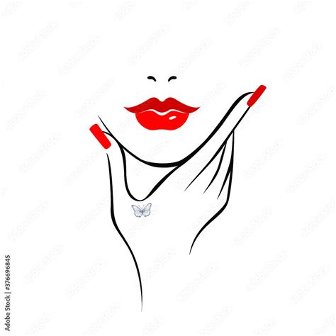 Beautiful Sexy Red Lips Lipstick Kiss Hand With Red Manicure Nails