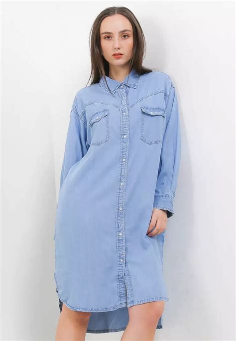 Jual Hush Puppies Drisen Oversized Denim Shirt Dress Original 2024