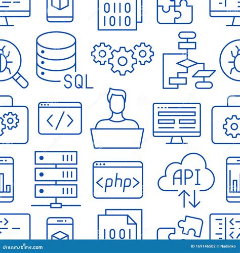 Software Development Seamless Pattern With Flat Line Icons Programming