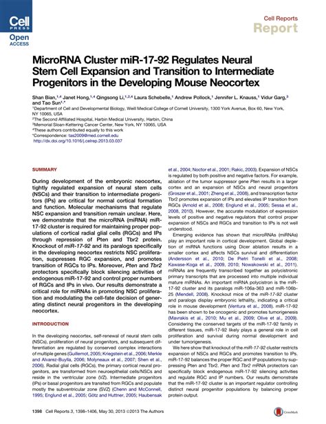 Pdf Microrna Cluster Mir 17 92 Regulates Neural Stem Cell Expansion And Transition To