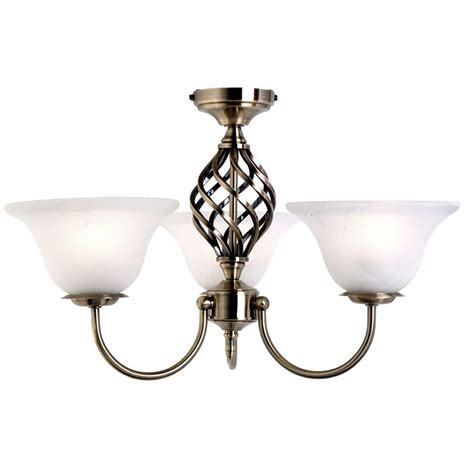 Antique Brass Ceiling Light Spiral 3 Light Frosted Glass Shade From