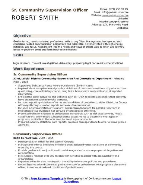 Community Supervision Officer Resume Samples Qwikresume