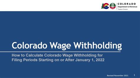 How To Calculate Colorado Wage Withholding Starting January 1 2022 Youtube