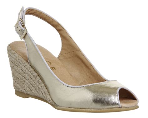 Office Magdalena Wedged Espadrilles Gold Leather Mid Heels