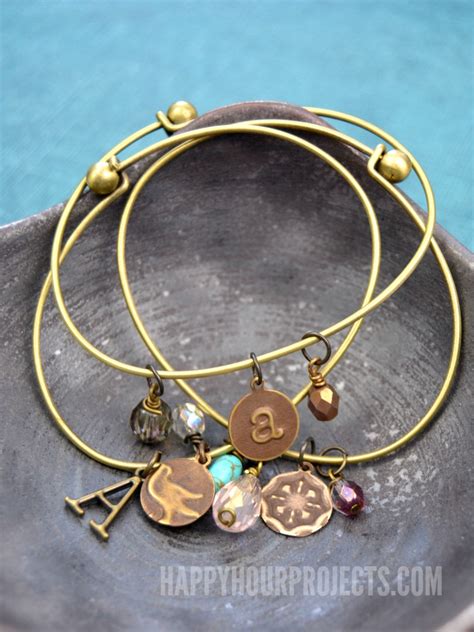 Embossed Brass DIY Charm Bracelets - Happy Hour Projects