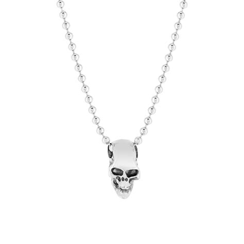 Collier Argent T Te De Mort Maille Boule Cm Maty