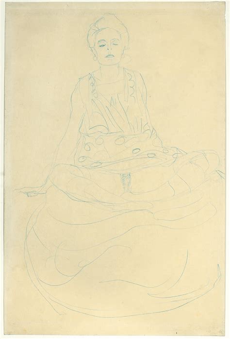 Seated Half Nude From The Front By Gustav Klimt