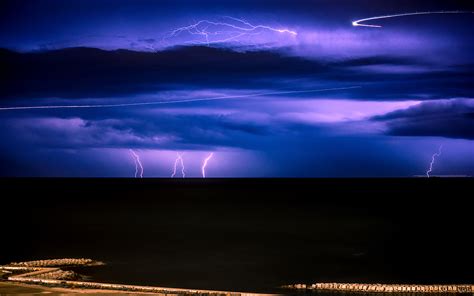 Lightning Clouds Storm Ocean HD wallpaper | nature and landscape ...